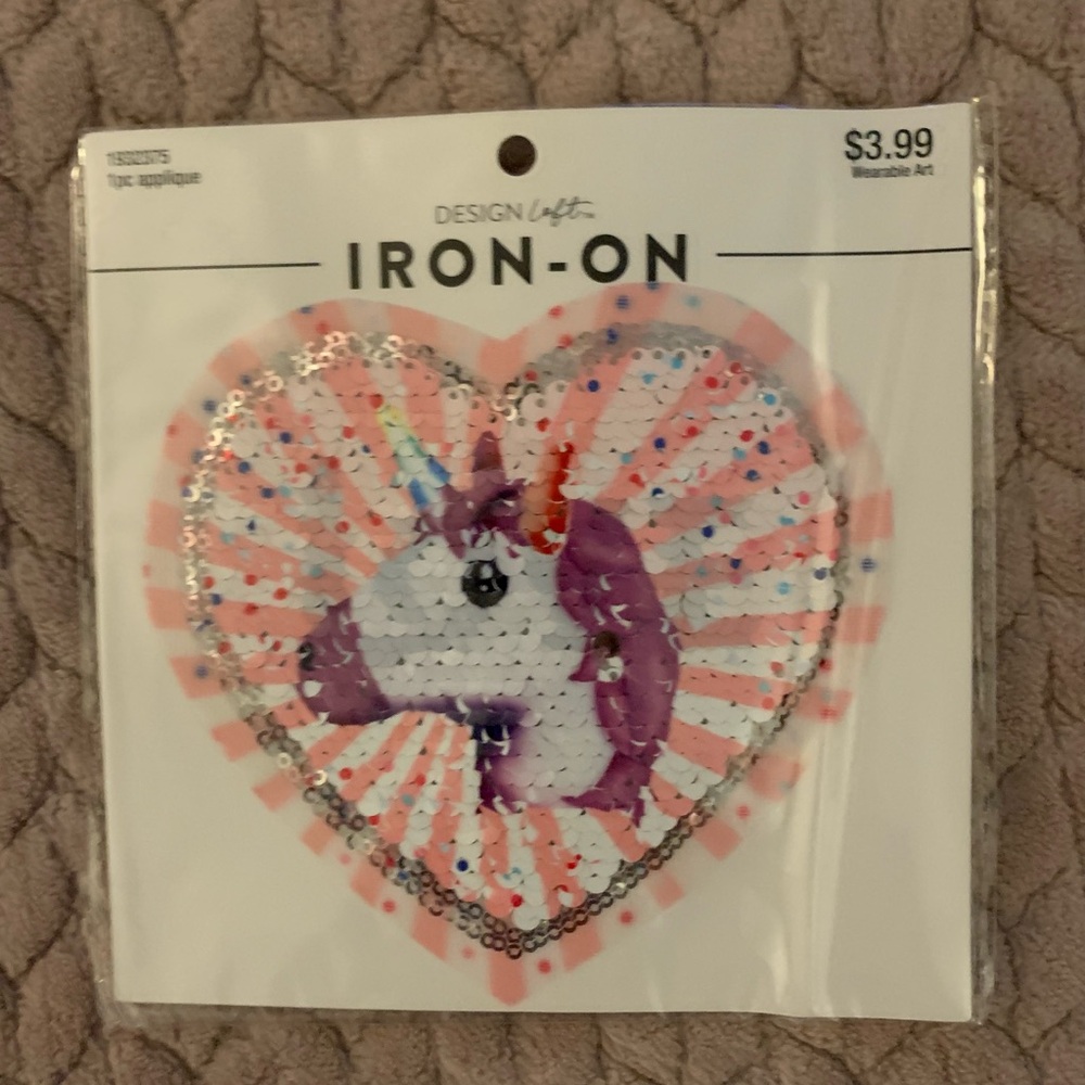 New Pink Heart Sequin Unicorn Iron-On Patch Applique